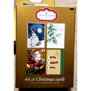 New - Trim A Home Christmas Cards 44 Ct 4 Designs Snowman Santa Stockings Holly